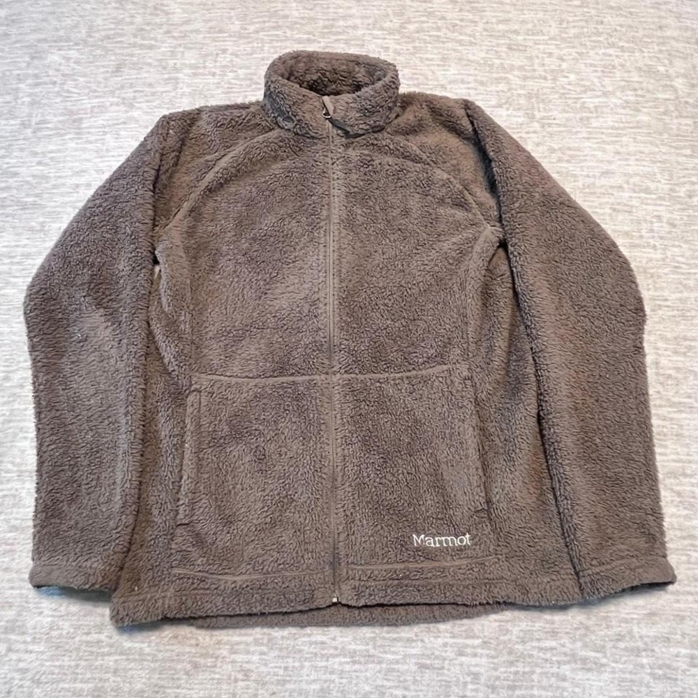 Marmot Women's Full Zip Fleece Jacket Size Large‎ Brown Sherpa High Pile Outdoor